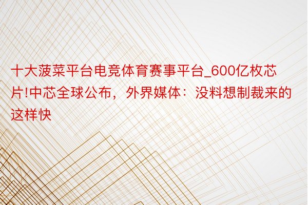 十大菠菜平台电竞体育赛事平台_600亿枚芯片!中芯全球公布，外界媒体：没料想制裁来的这样快